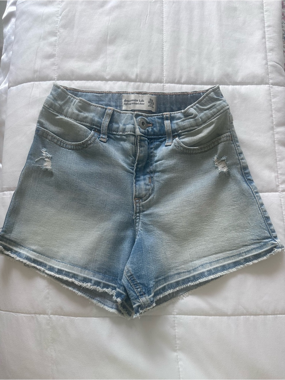 Abercrombie & Fitch Light Wash Distressed Denim Shorts